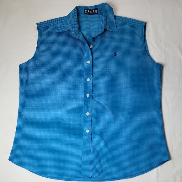 Ralph By Ralph Lauren Turquoise Sleeveless Checkered Shirt Blue Green - Picture 1 of 9